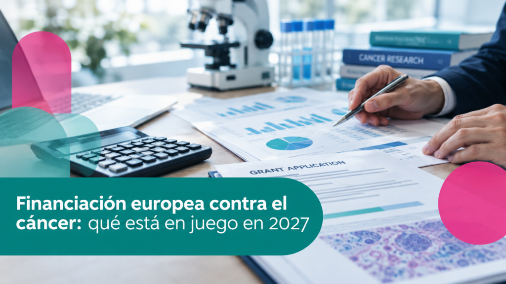Imagen de recurso en el que se ve a una persona con documentación y una calculadora, además de un microscopio al fondo.
